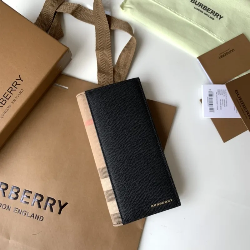 Burberry Black Check Leather Long Wallet