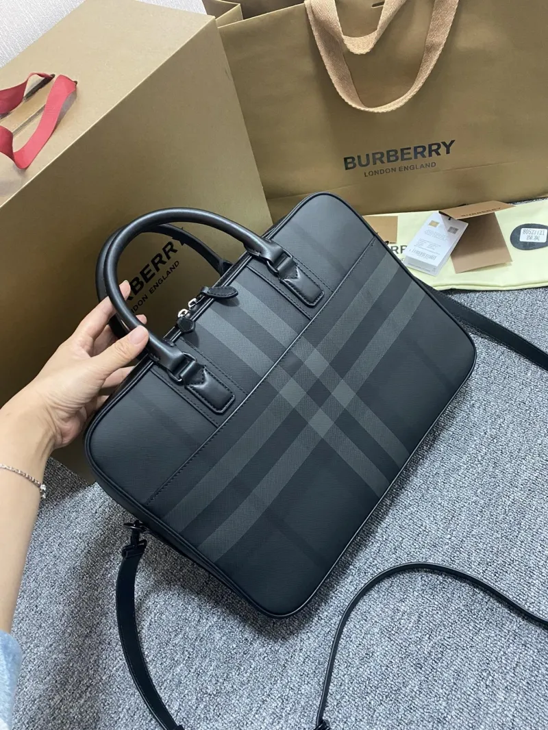 Burberry Men's Charcoal Check Briefcase - Image 3