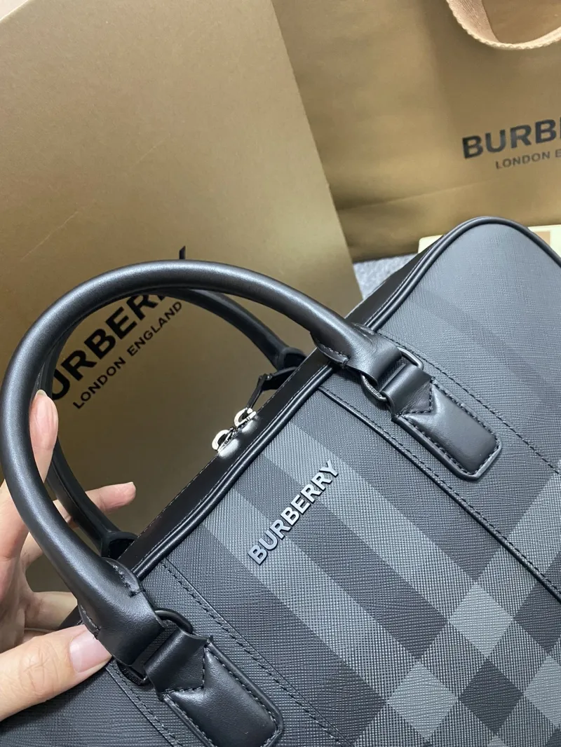 Burberry Men's Charcoal Check Briefcase - Image 4
