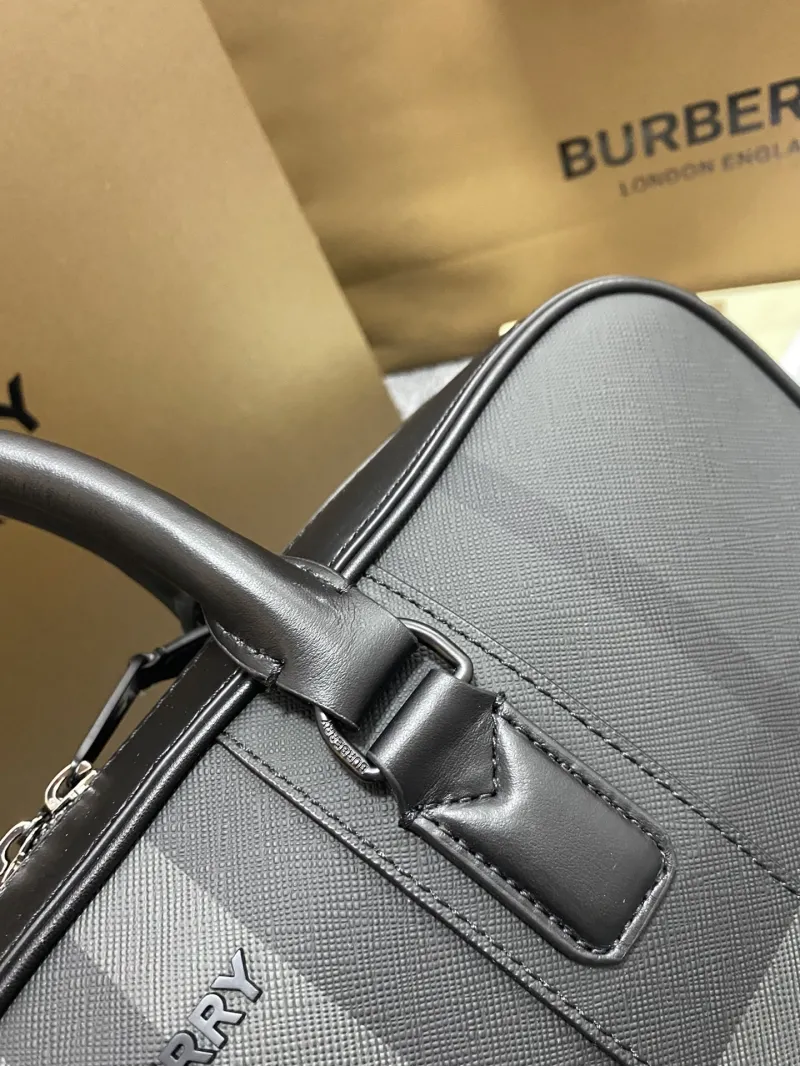 Burberry Men's Charcoal Check Briefcase - Image 5