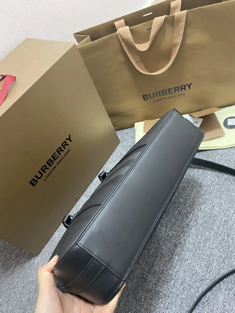 Burberry Men's Charcoal Check Briefcase - Image 7