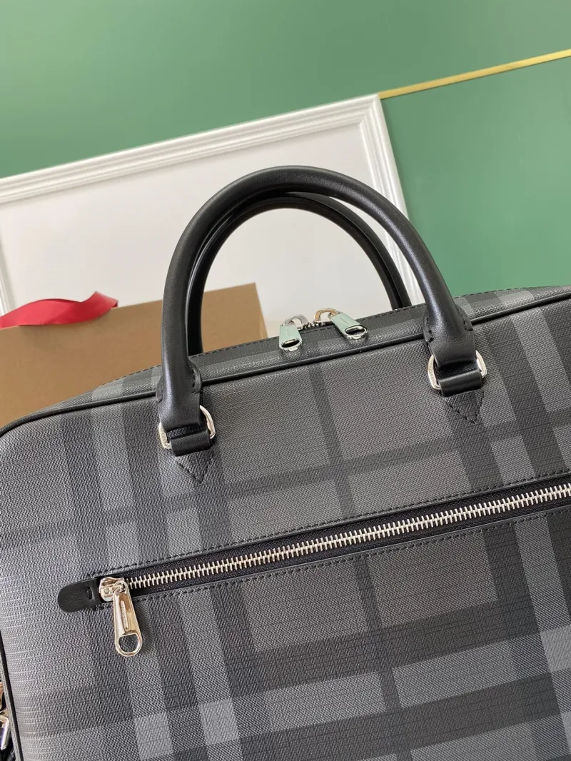 Burberry Mens Charcoal Check Briefcase - Image 3