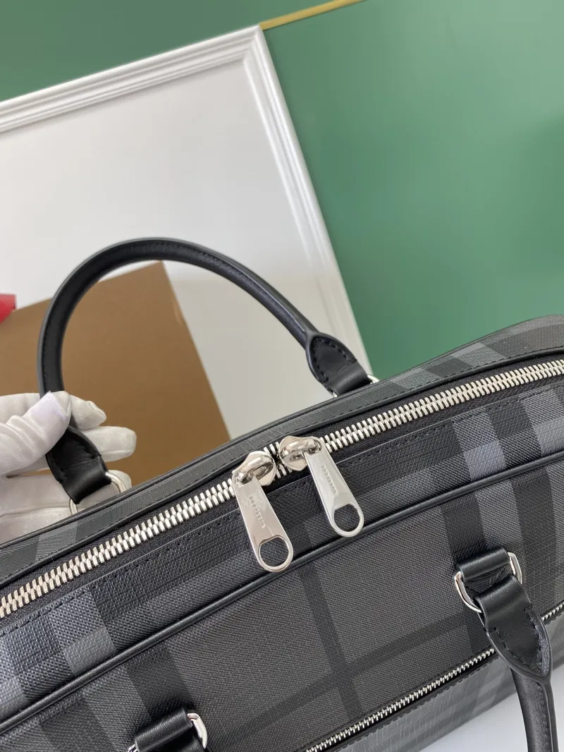 Burberry Mens Charcoal Check Briefcase - Image 4