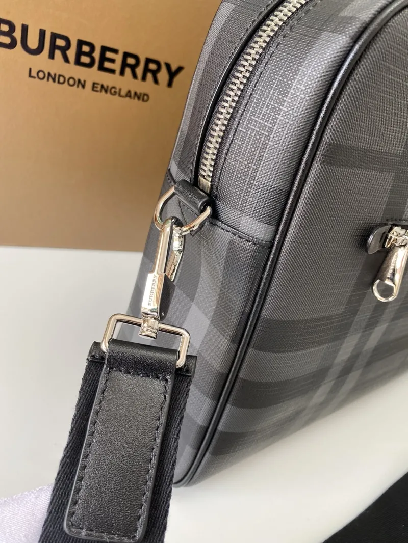 Burberry Mens Charcoal Check Briefcase - Image 5