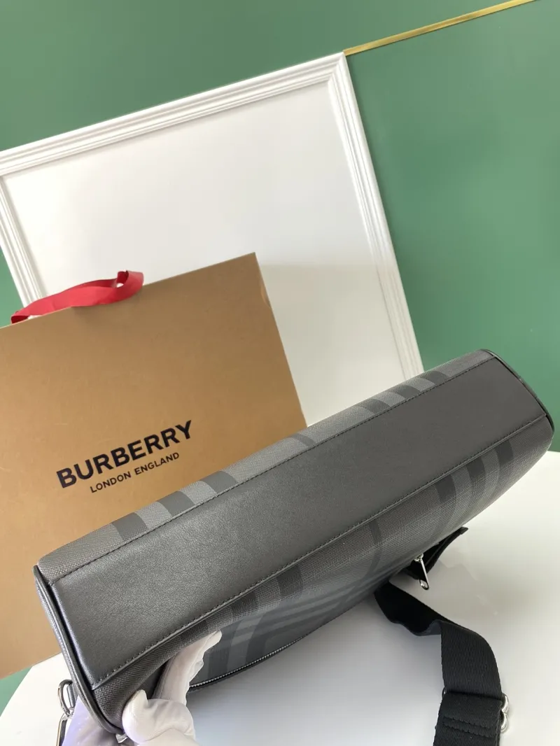 Burberry Mens Charcoal Check Briefcase - Image 6