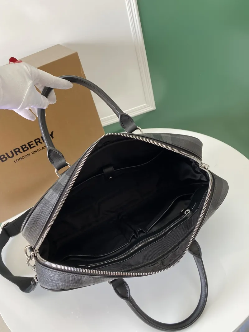 Burberry Mens Charcoal Check Briefcase - Image 7