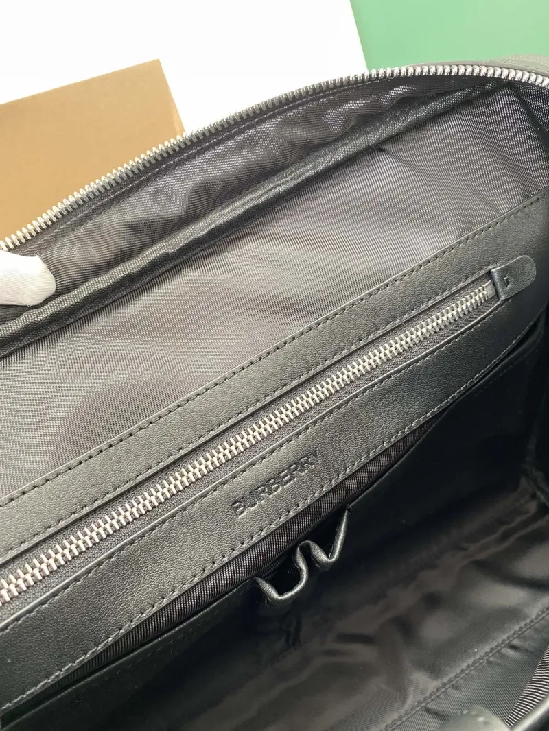 Burberry Mens Charcoal Check Briefcase - Image 9