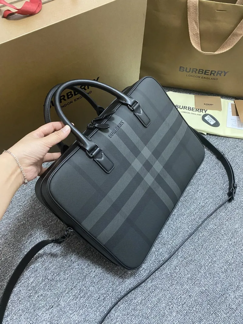 Burberry Men's Dark Gray Check Briefcase - Image 3