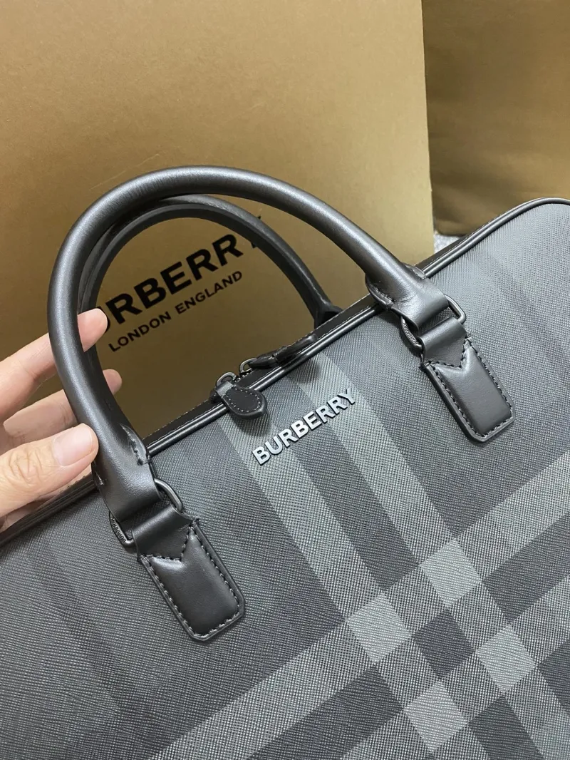 Burberry Men's Dark Gray Check Briefcase - Image 4