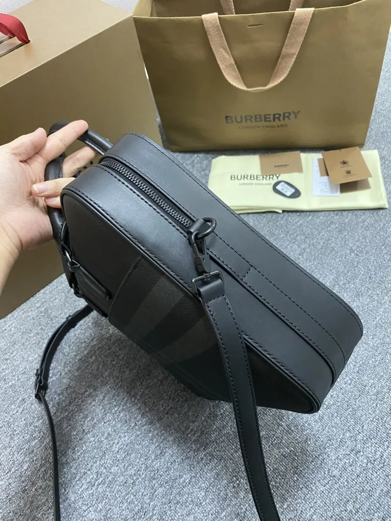 Burberry Men's Dark Gray Check Briefcase - Image 5