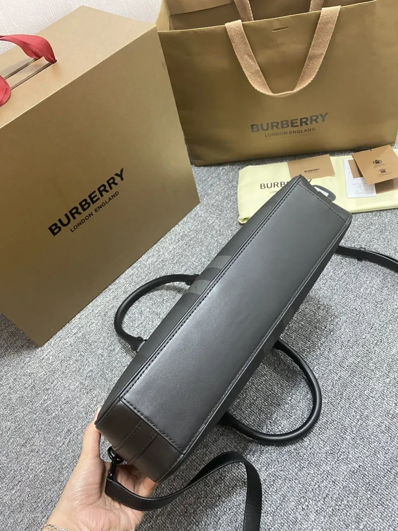 Burberry Men's Dark Gray Check Briefcase - Image 6
