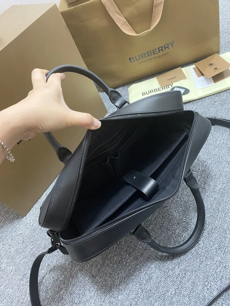 Burberry Men's Dark Gray Check Briefcase - Image 8