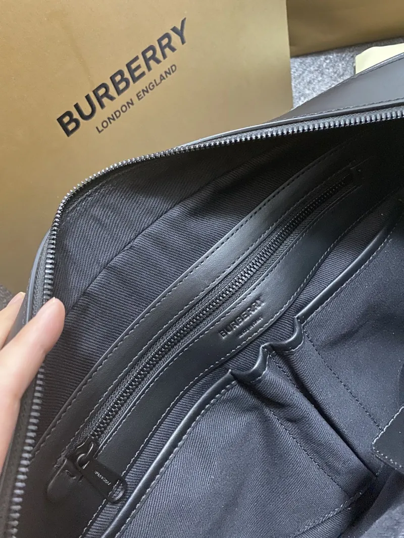Burberry Men's Dark Gray Check Briefcase - Image 9