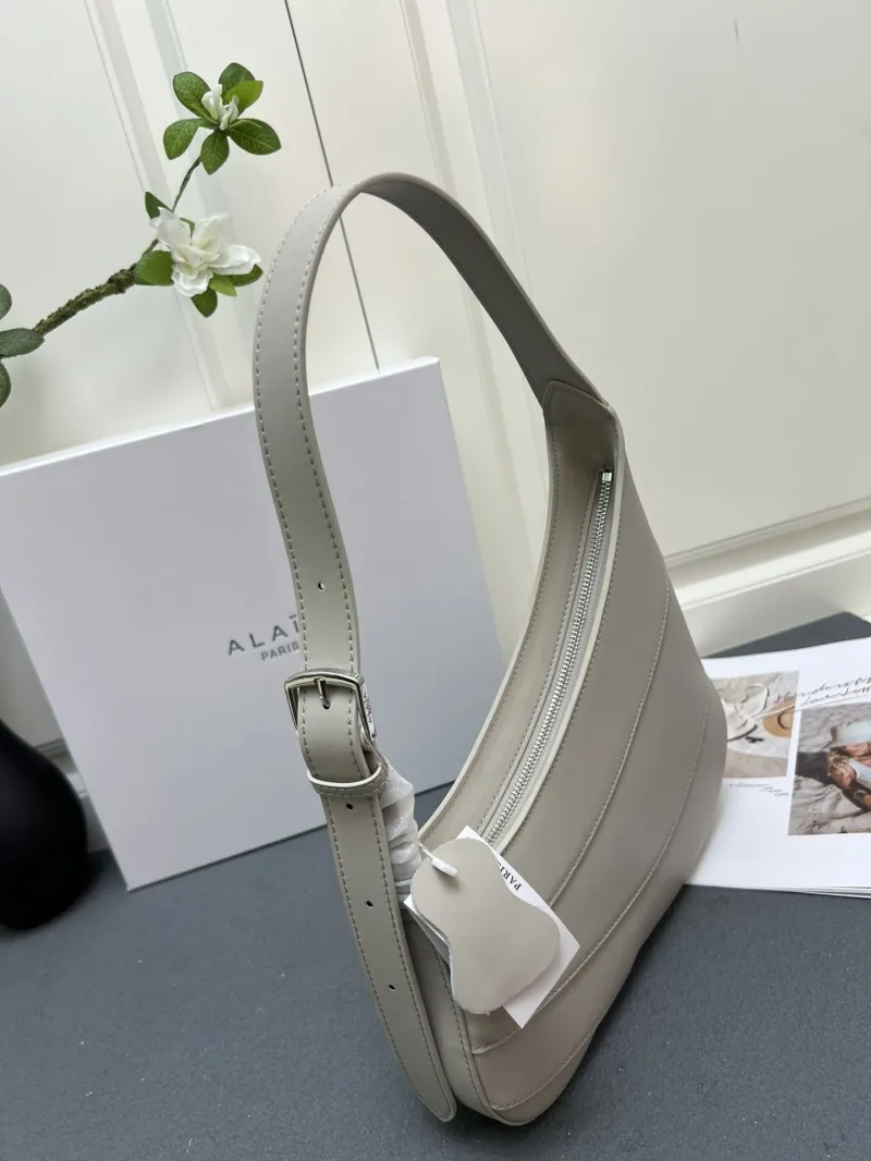 ALAIA H08867 Light Gray Hobo Shoulder Bag - Image 3