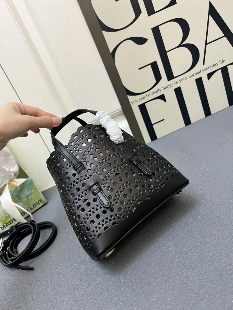 Alaia Black Perforated Mini Shopping Tote Bag - Image 4