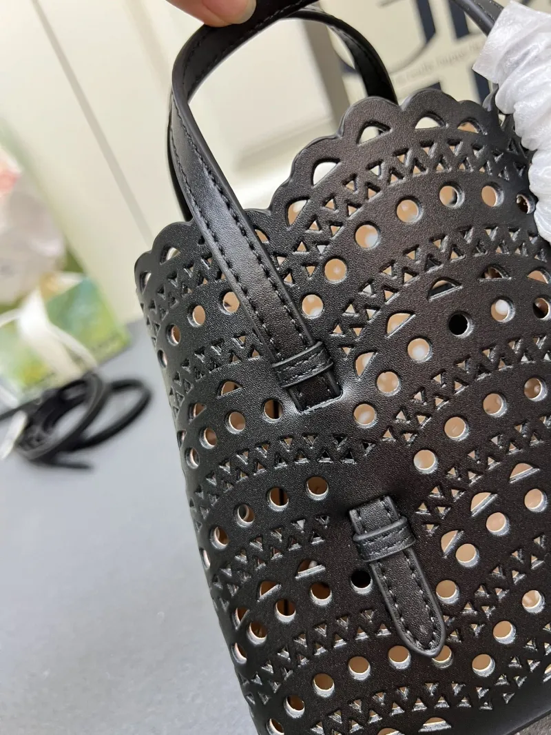 Alaia Black Perforated Mini Shopping Tote Bag - Image 5
