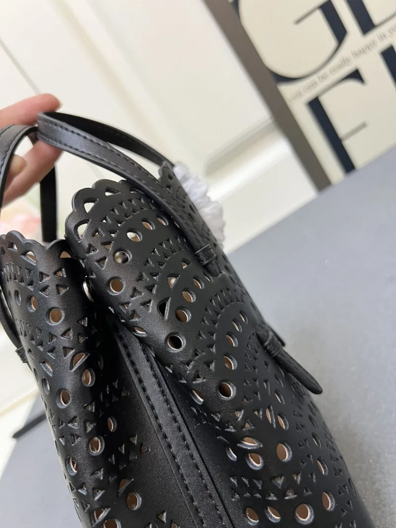 Alaia Black Perforated Mini Shopping Tote Bag - Image 6