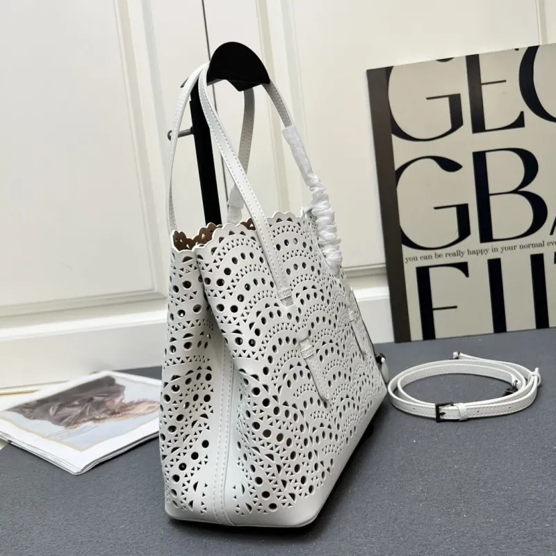Alaia White Laser Cut Tote Bag with Small Pouch - Image 3