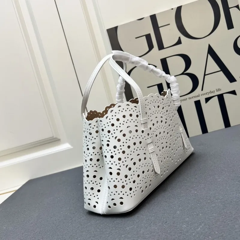 Alaia White Perforated Tote Handbag with Pouch 1W8802 - Image 3