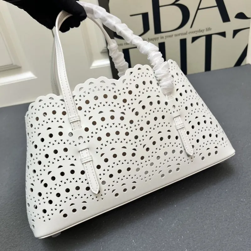 Alaia White Perforated Tote Handbag with Pouch 1W8802 - Image 4