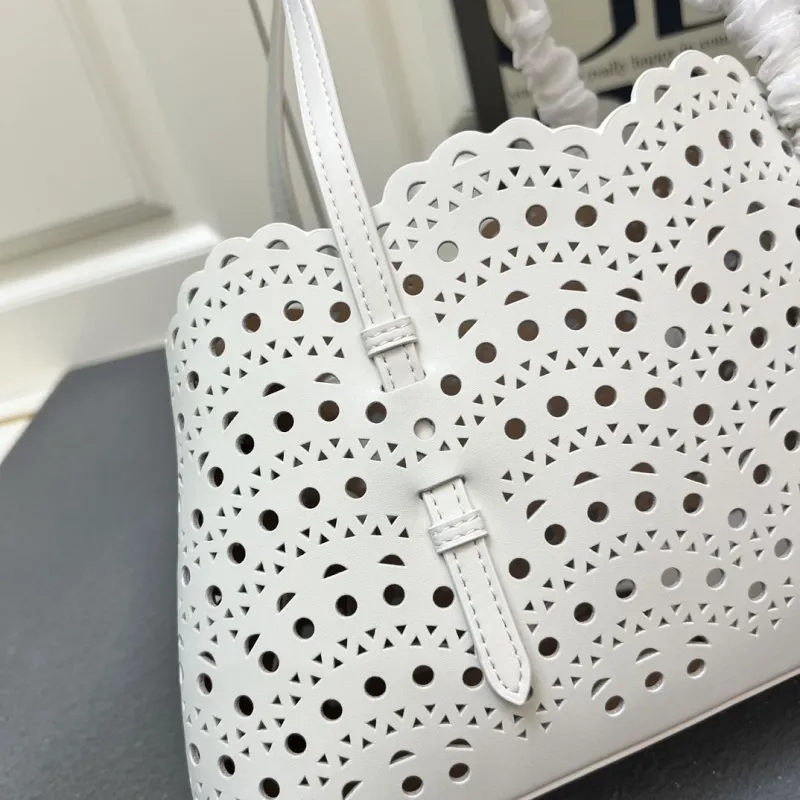 Alaia White Perforated Tote Handbag with Pouch 1W8802 - Image 5