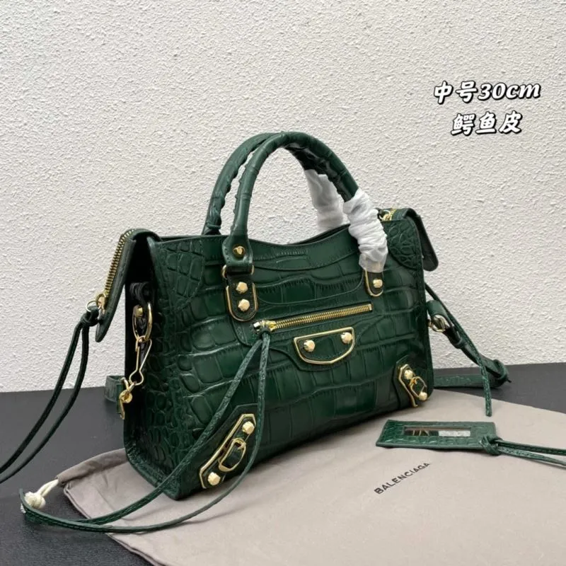 Balenciaga Classic City 30cm Green Croc Embossed Handbag - Image 3