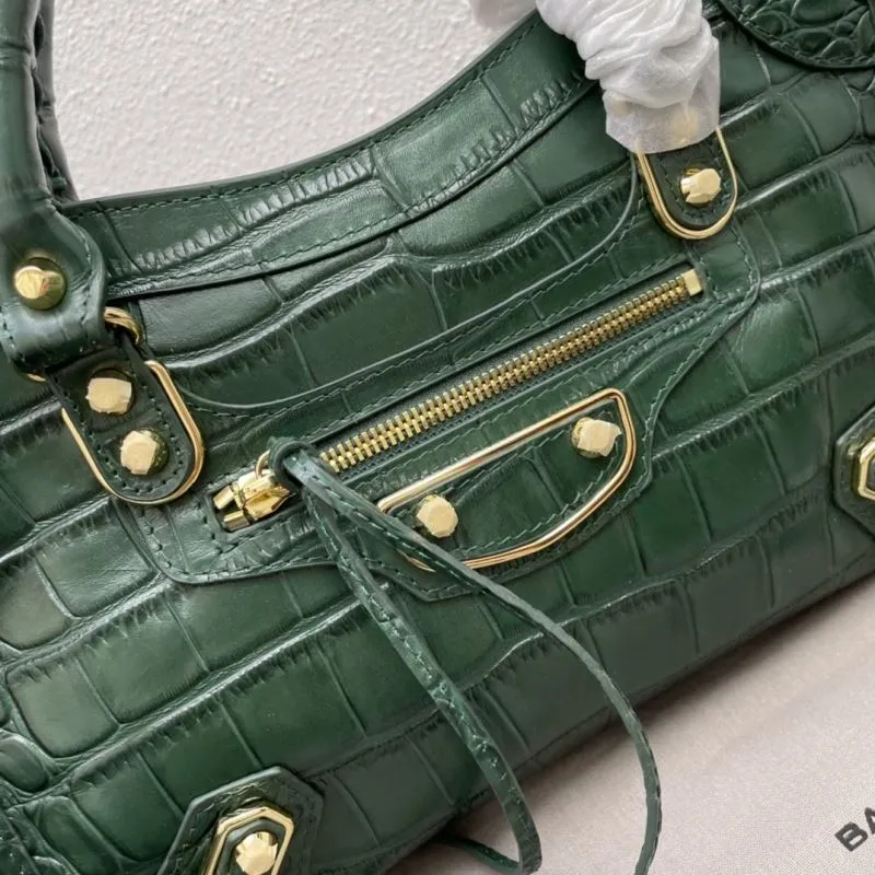 Balenciaga Classic City 30cm Green Croc Embossed Handbag - Image 4