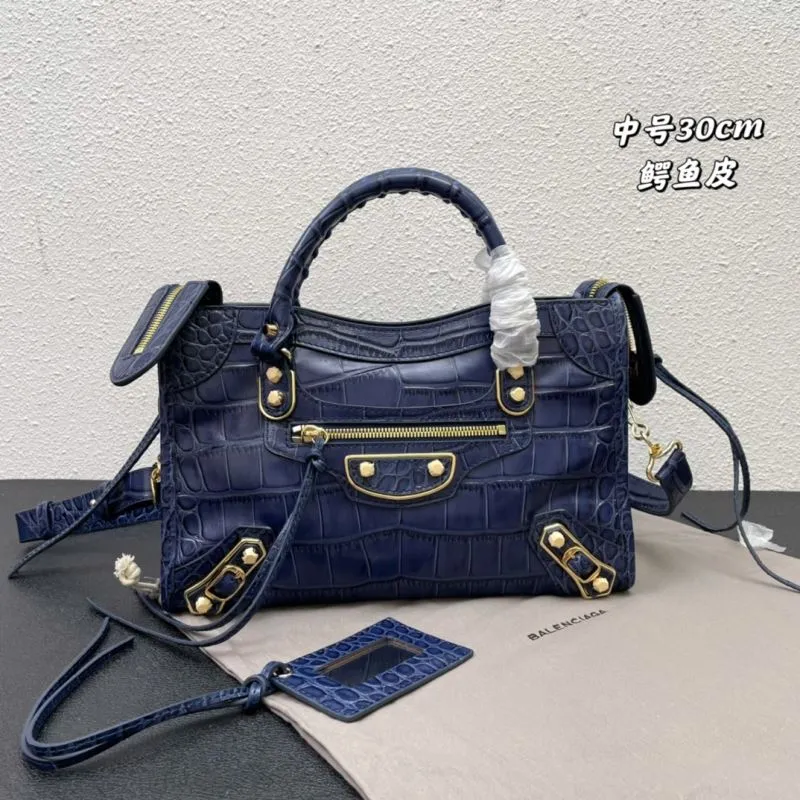 Balenciaga Classic City Medium Navy Crocodile Handbag