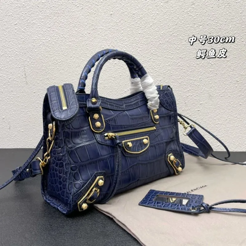Balenciaga Classic City Medium Navy Crocodile Handbag - Image 3