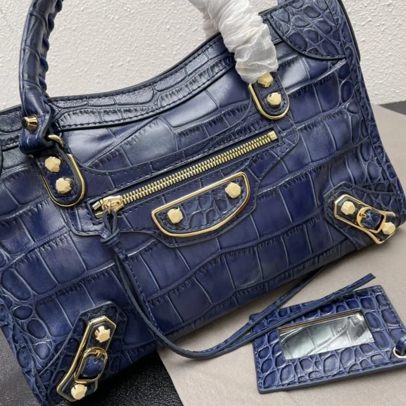 Balenciaga Classic City Medium Navy Crocodile Handbag - Image 4