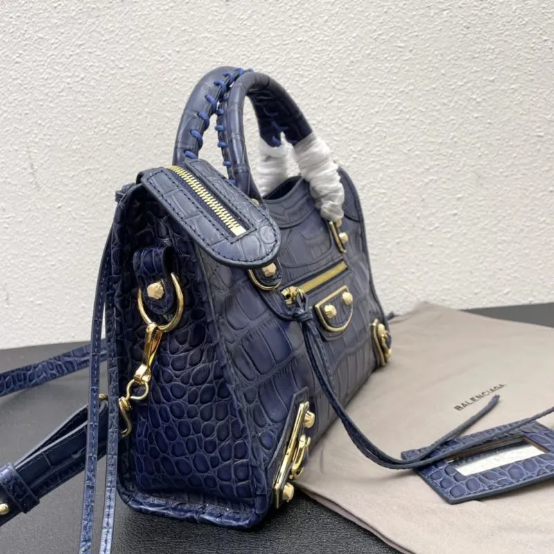 Balenciaga Classic City Medium Navy Crocodile Handbag - Image 5