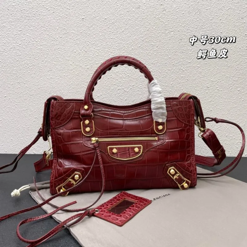 Balenciaga Medium 30cm Burgundy Crocodile Leather Handbag