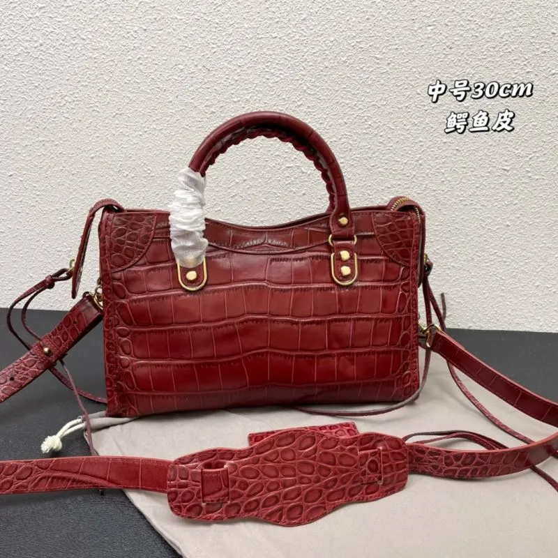 Alternative view of Balenciaga Medium 30cm Burgundy Crocodile Leather Handbag