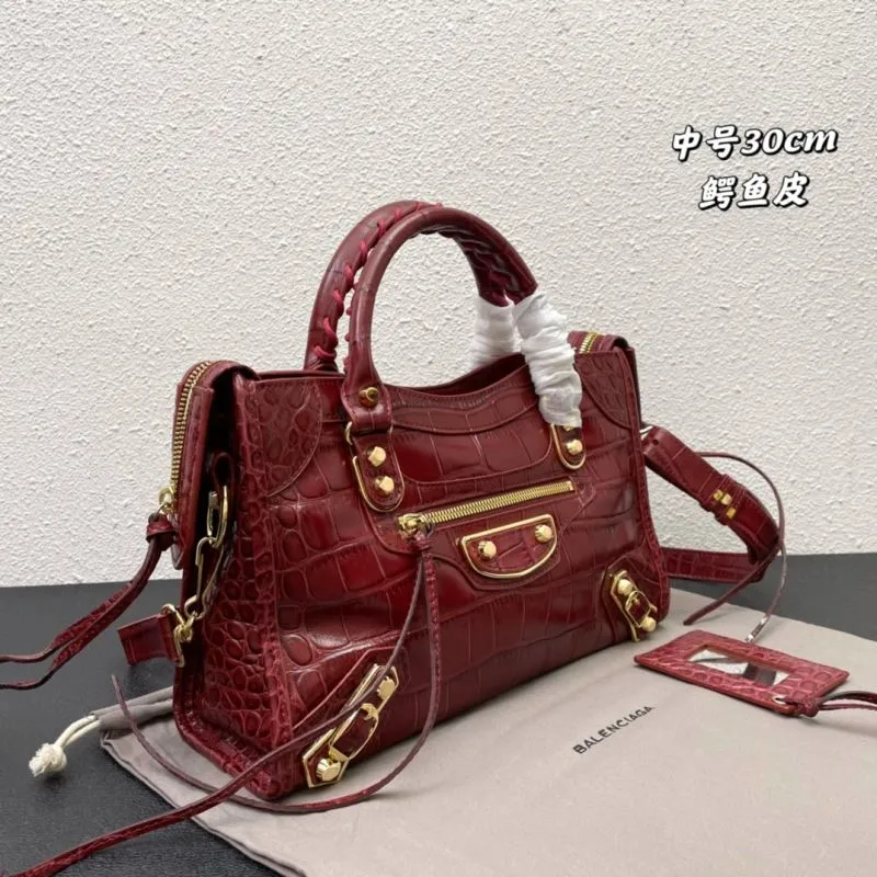Balenciaga Medium 30cm Burgundy Crocodile Leather Handbag - Image 3