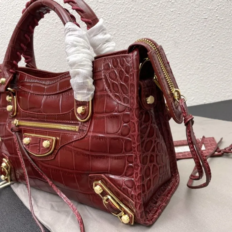 Balenciaga Medium 30cm Burgundy Crocodile Leather Handbag - Image 5