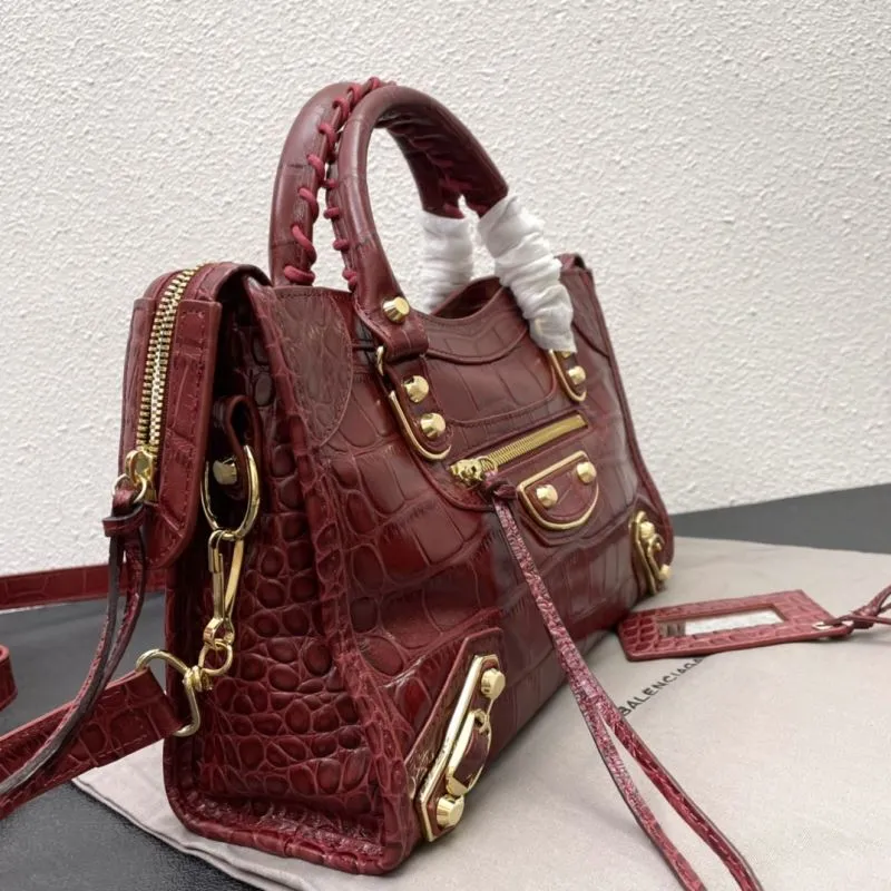 Balenciaga Medium 30cm Burgundy Crocodile Leather Handbag - Image 6