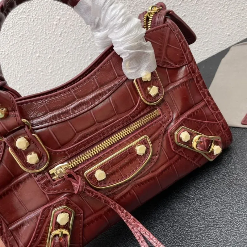 Balenciaga Classic City Small 24cm Red Crocodile Leather Handbag - Image 4
