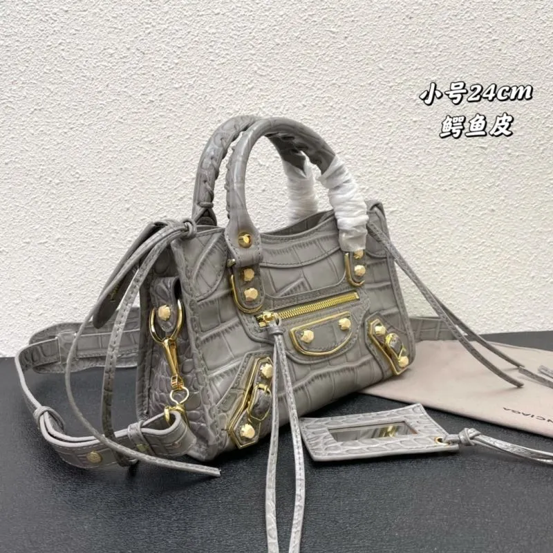 Balenciaga Small Classic City Gray Croc Leather Bag - Image 3