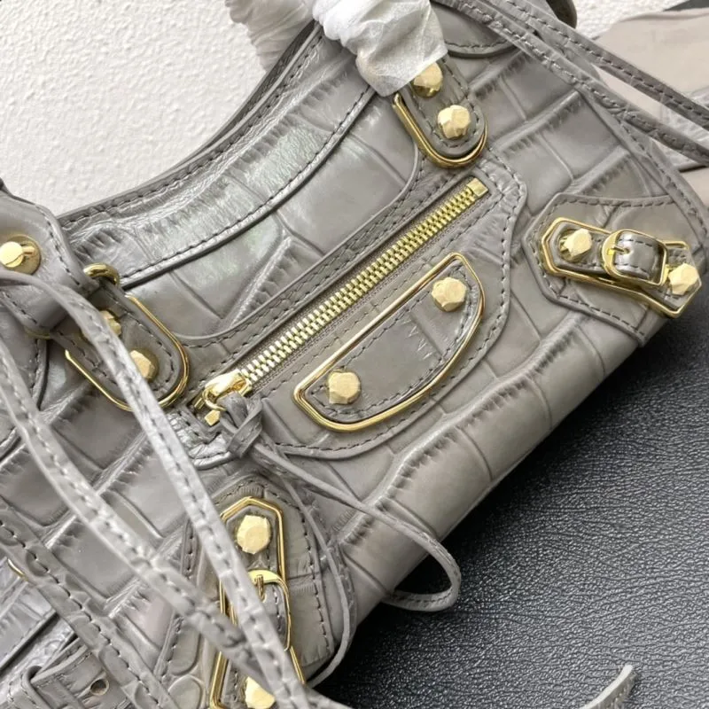 Balenciaga Small Classic City Gray Croc Leather Bag - Image 4