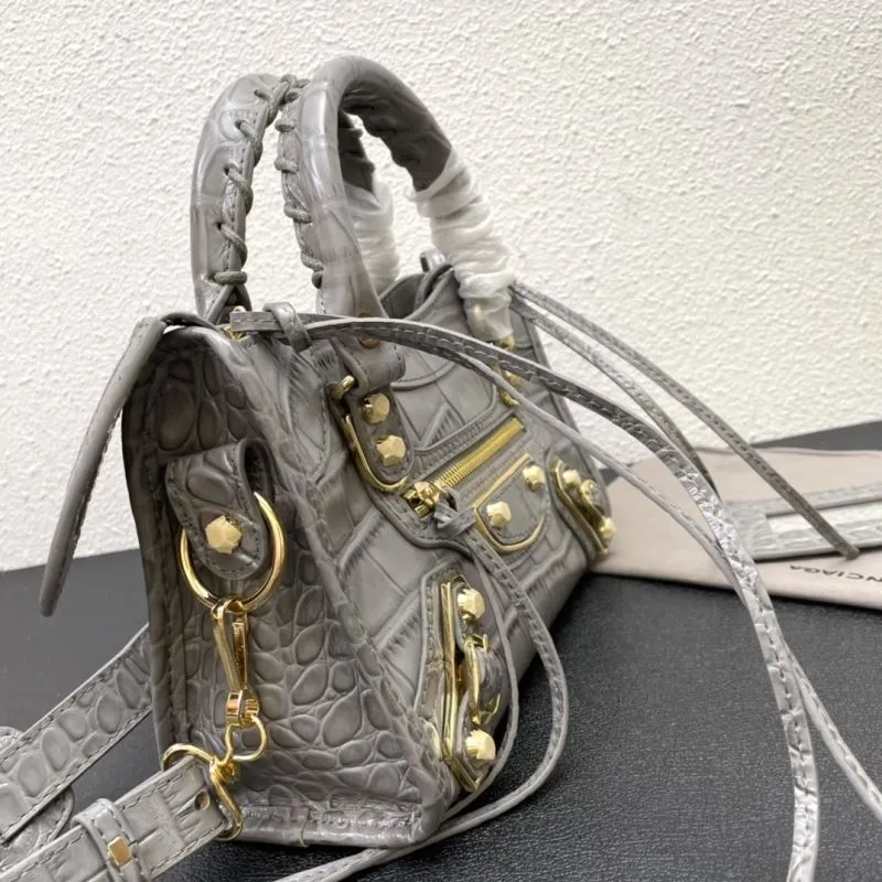 Balenciaga Small Classic City Gray Croc Leather Bag - Image 5