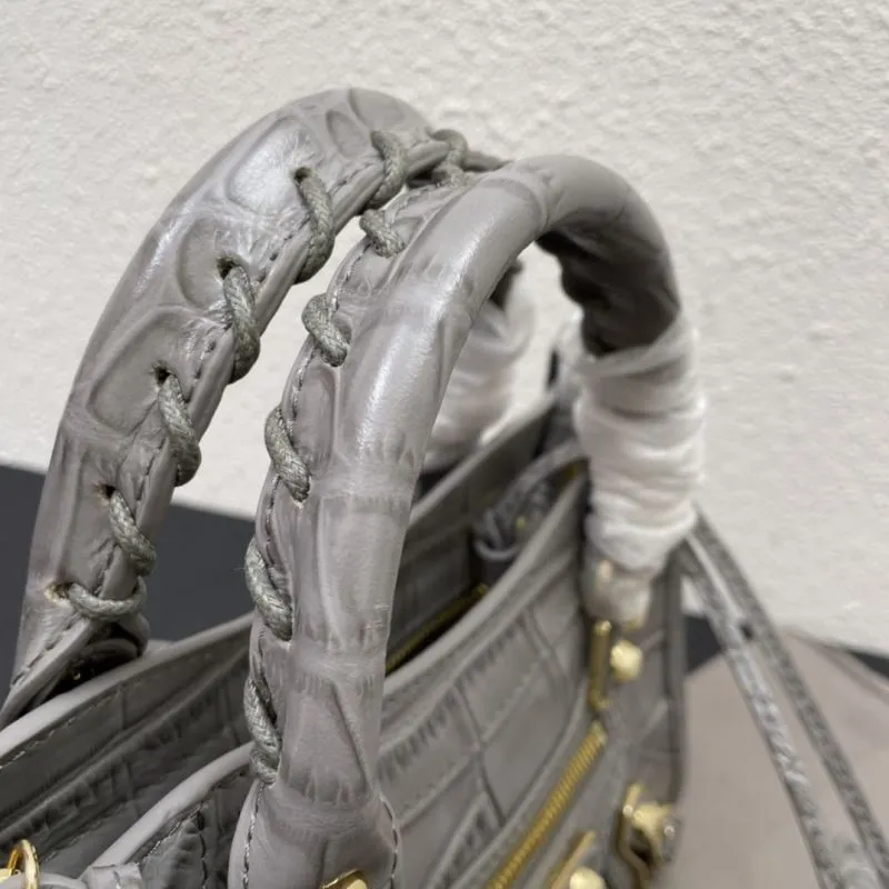 Balenciaga Small Classic City Gray Croc Leather Bag - Image 6