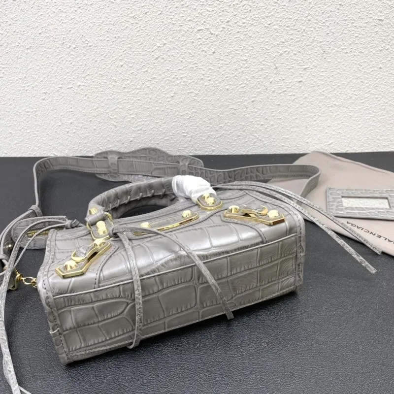 Balenciaga Small Classic City Gray Croc Leather Bag - Image 7