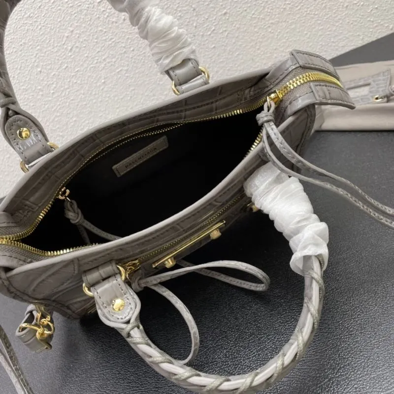 Balenciaga Small Classic City Gray Croc Leather Bag - Image 8