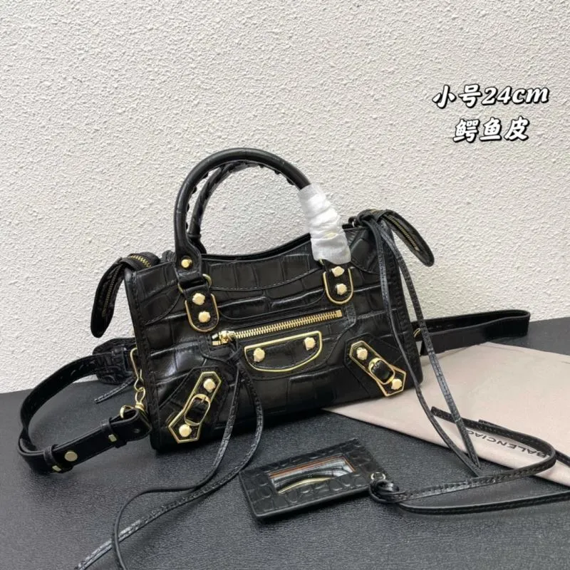 Balenciaga Classic City Small Black Crocodile Leather Handbag