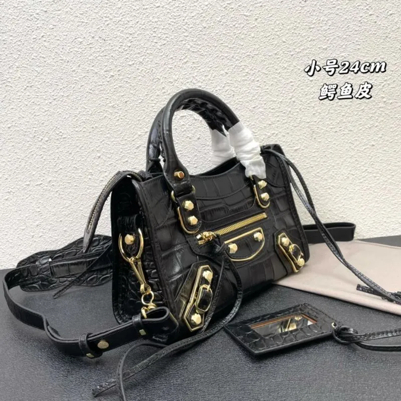 Balenciaga Classic City Small Black Crocodile Leather Handbag - Image 3