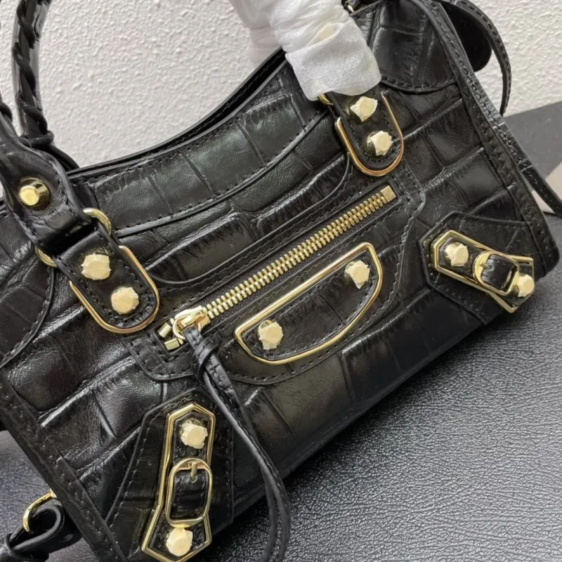 Balenciaga Classic City Small Black Crocodile Leather Handbag - Image 4