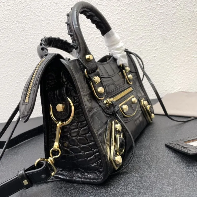 Balenciaga Classic City Small Black Crocodile Leather Handbag - Image 5