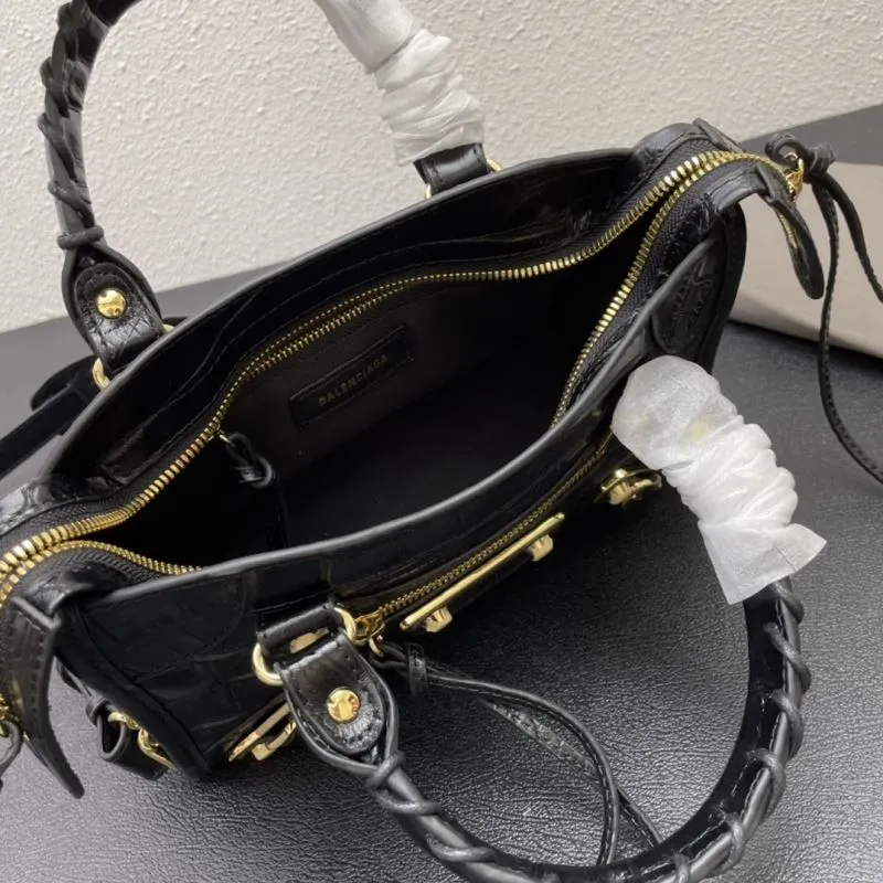 Balenciaga Classic City Small Black Crocodile Leather Handbag - Image 8