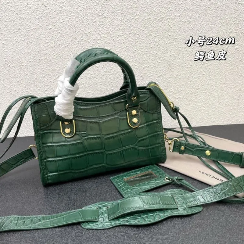 Alternative view of Balenciaga Small Green Crocodile Embossed Classic City Handbag