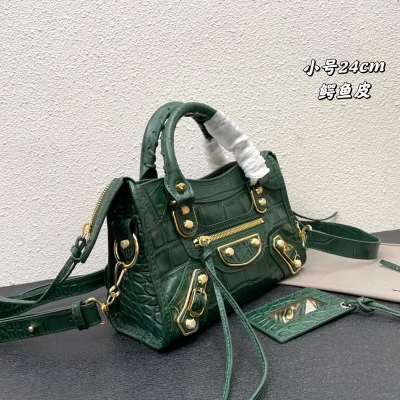 Balenciaga Small Green Crocodile Embossed Classic City Handbag - Image 3